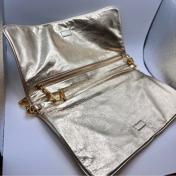Tory Burch Gold Metallic Clutch Bag - Picture 7 of 12